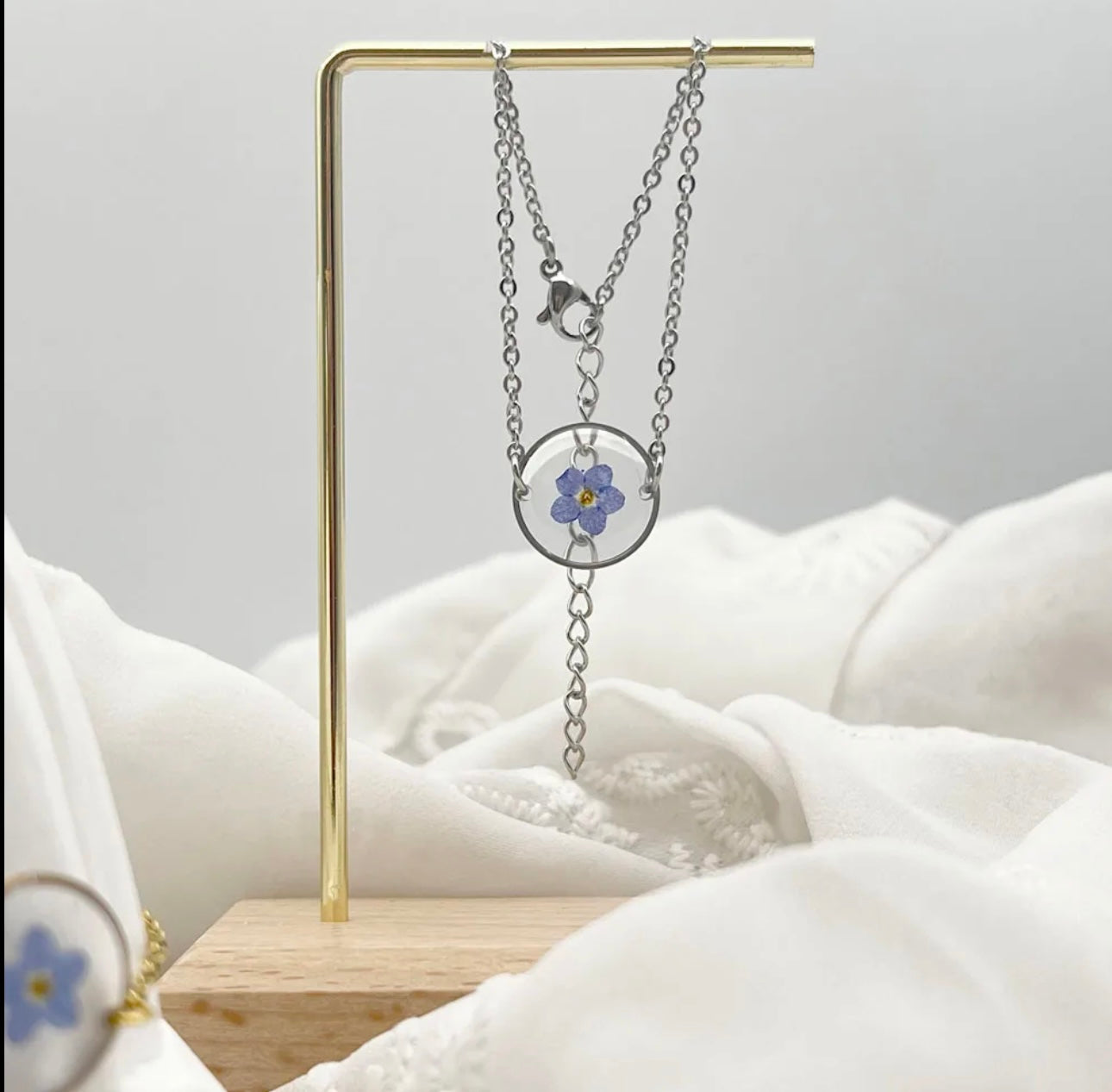Petite Bracelet with Real Forget Me Not Dried Flower