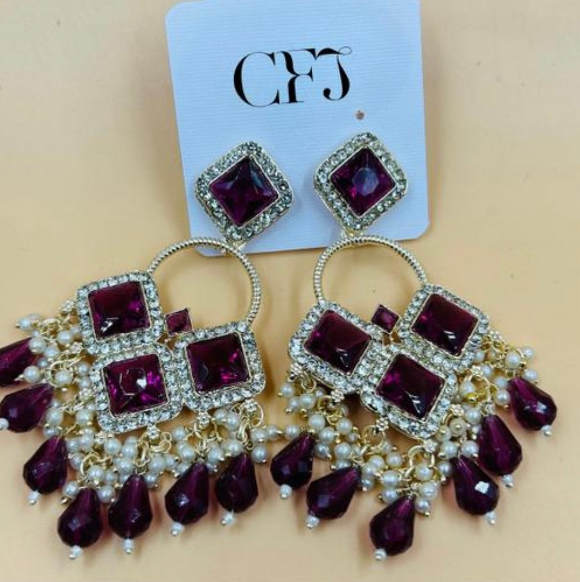 Crystal & Monalisa Stone Kundan Earrings