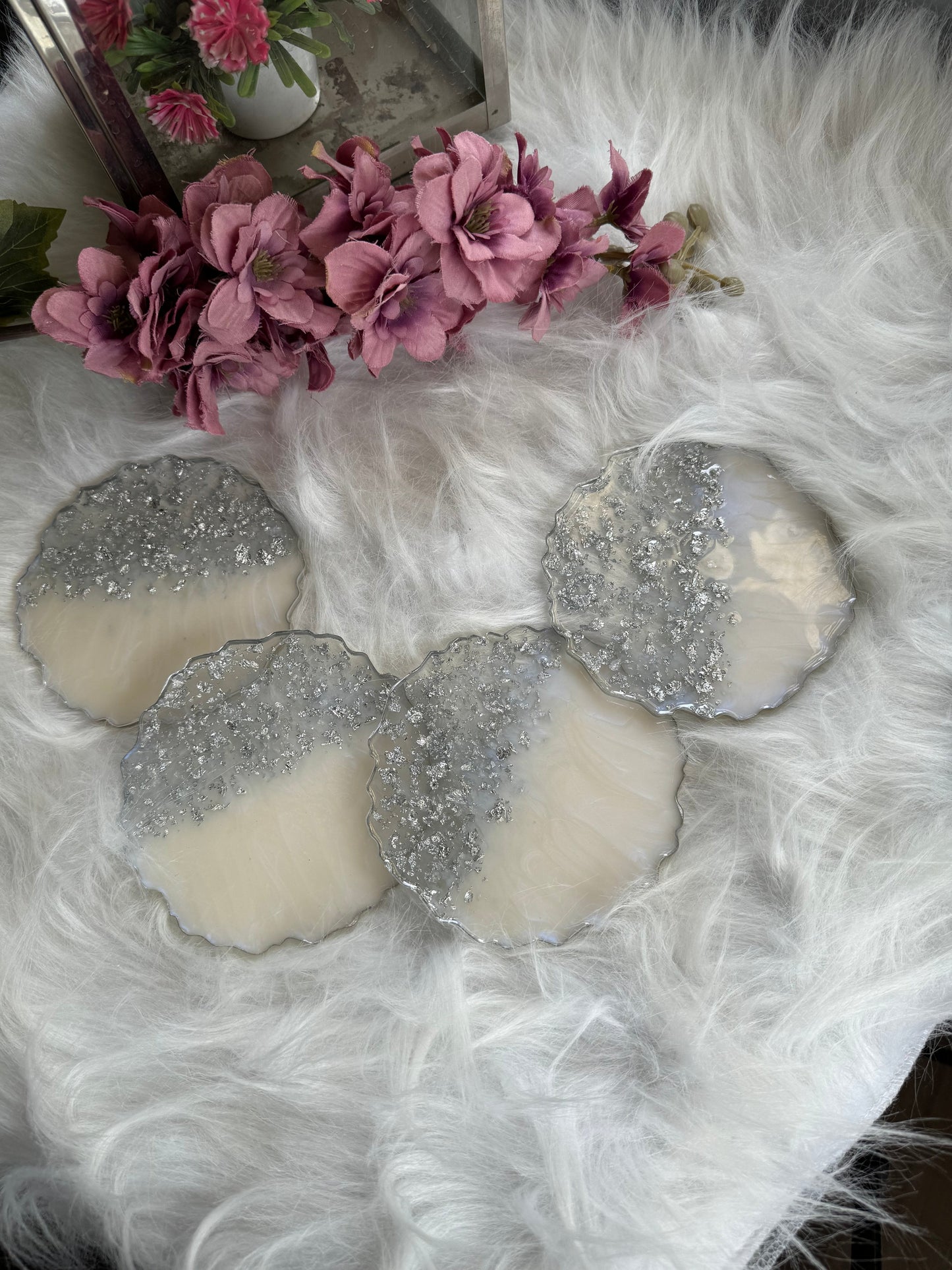 White & Silver Coasters Set