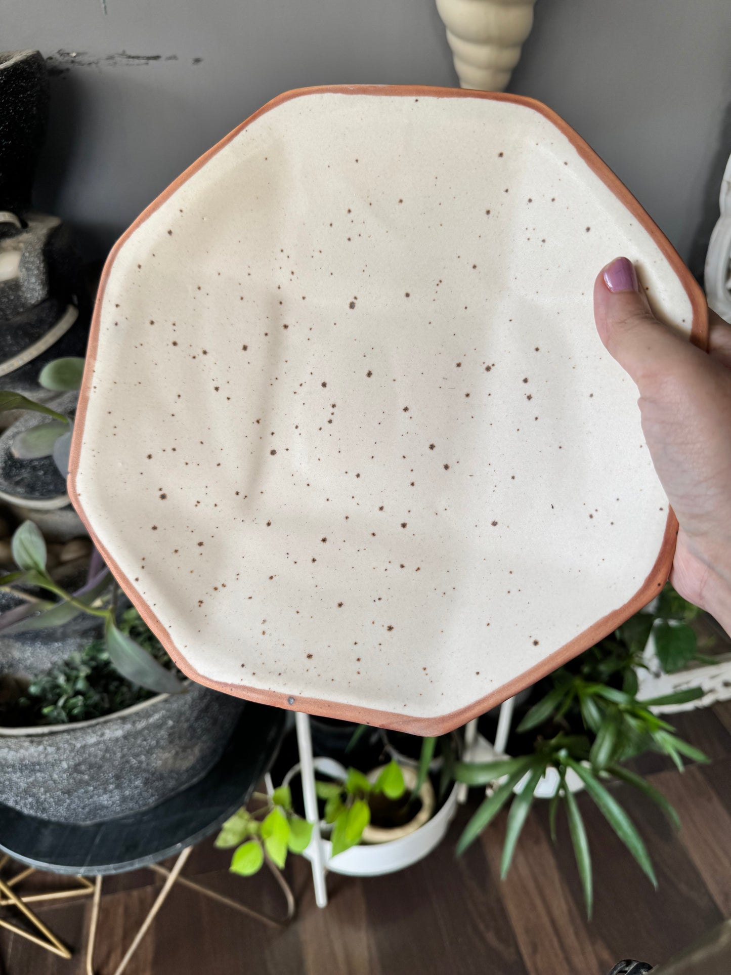 Unique & Exclusive Handcrafted Stoneware Ceramic Octagonal Dinner Serving Plates - Set of 2