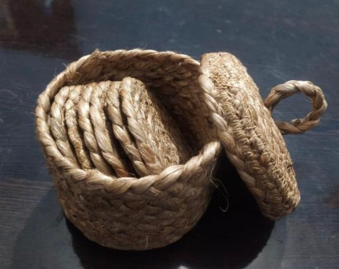 Natural Jute Coasters - Set of 6 with Basket