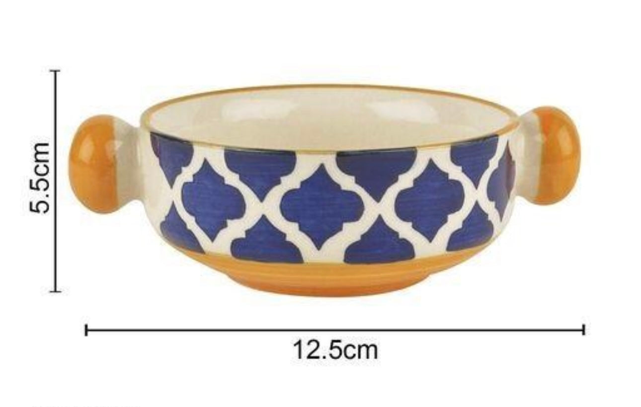 Ceramic Hand Painted Mughal Design Pasta/Soup Serving Bowls - Set of 2