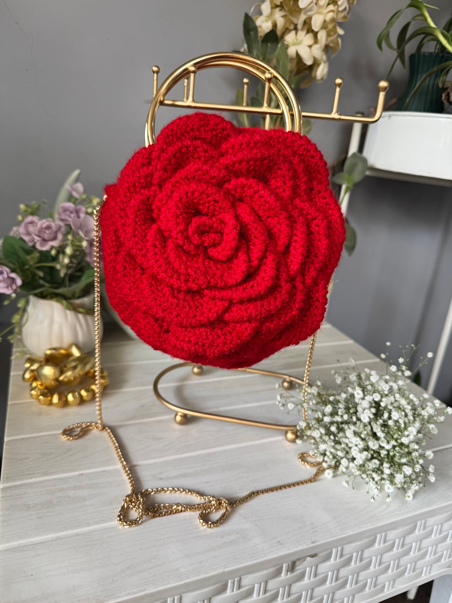 Exquisite Rose Shape Handmade Crochet Bag