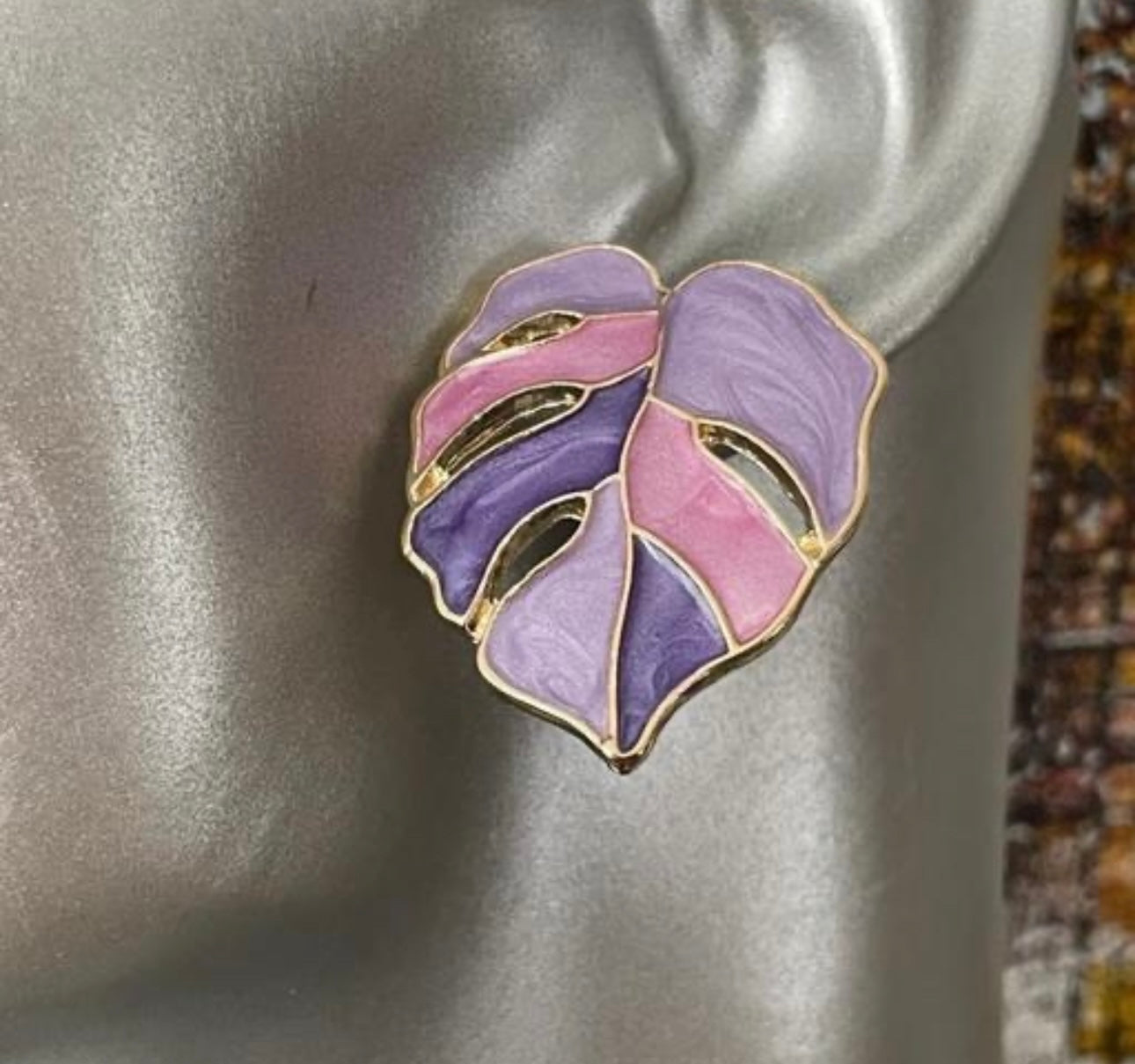 Purple Palm Tree Leaves Metal Earrings