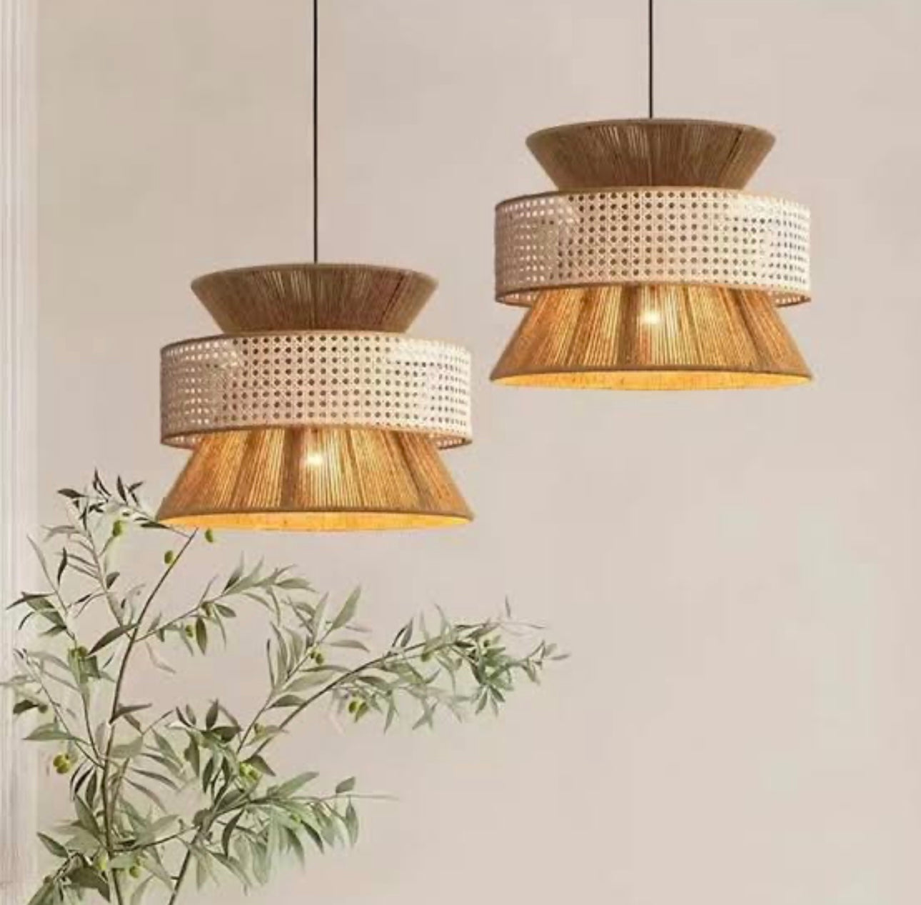 Vintage Wabi Sabi Handmade Rattan Hemp Chandelier Pendant Light