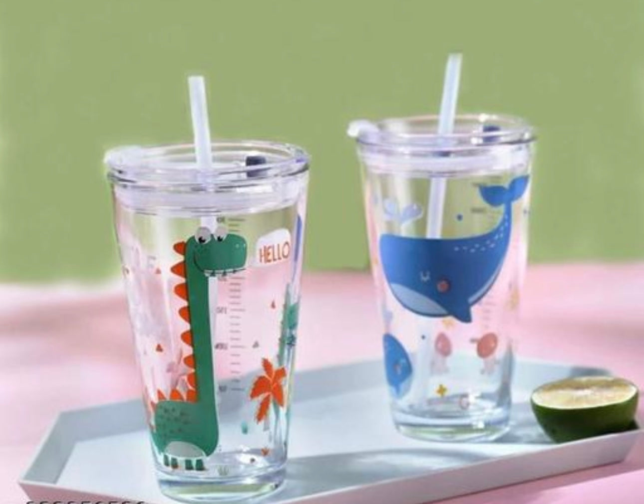 Animals Print Kawaii Boba Glass Tumbler with Straw & Lid