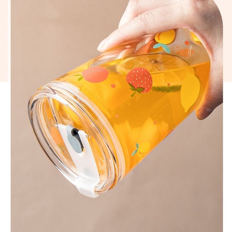 Animals Print Kawaii Boba Glass Tumbler with Straw & Lid