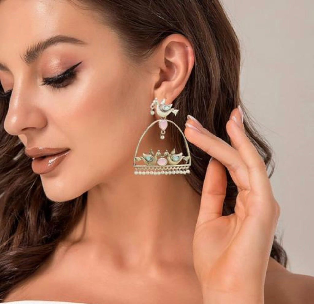 Chic Silver Plated Kundan Bird Statement Earrings