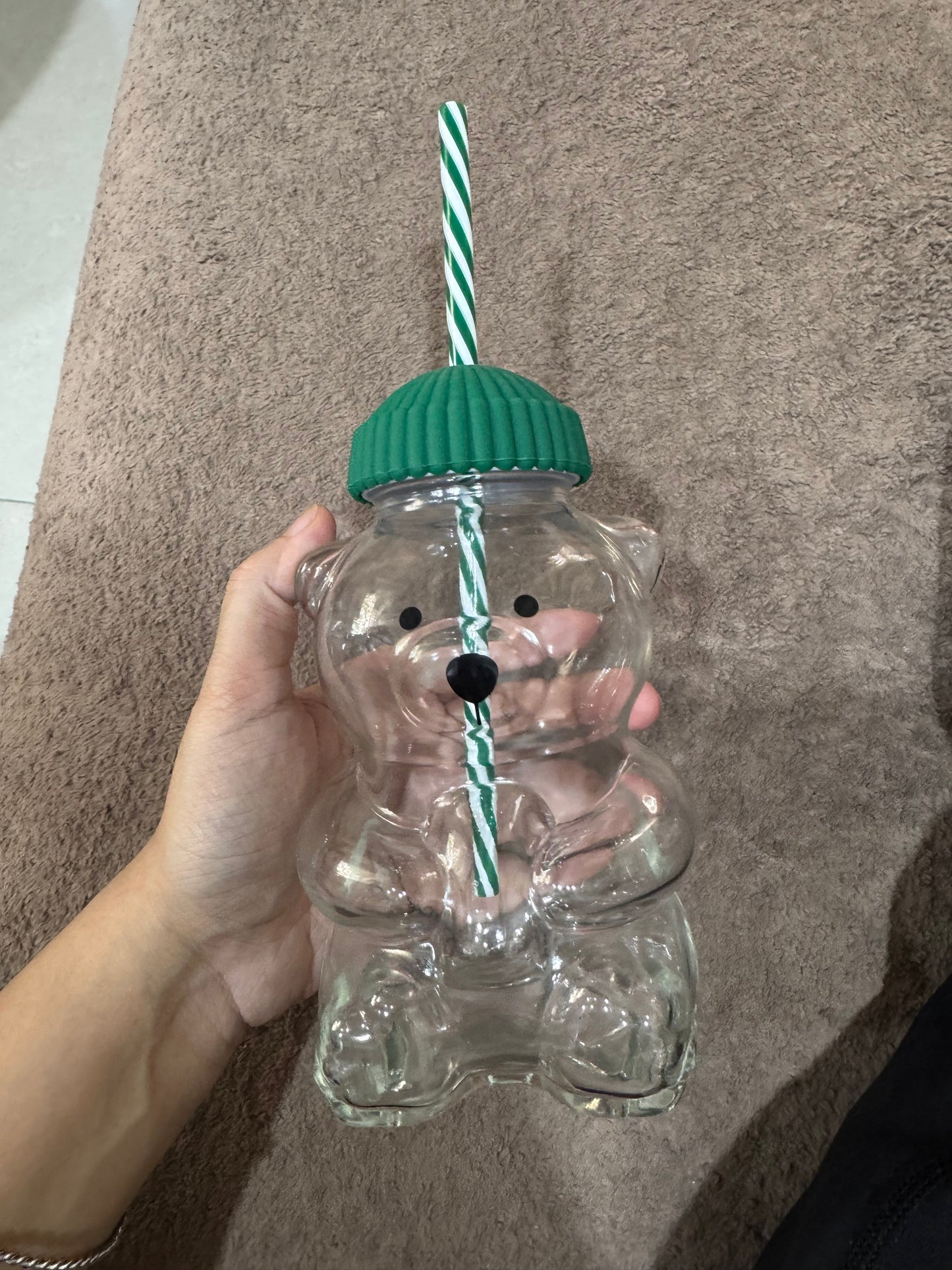 Cute Teddy Glass Tumbler with Straw & Lid