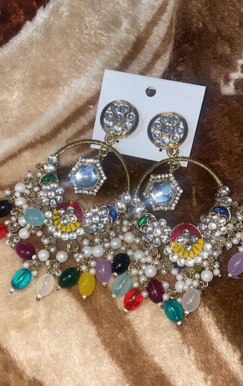 Exquisite Multicolour Heavy Chandbali Dangler Earrings