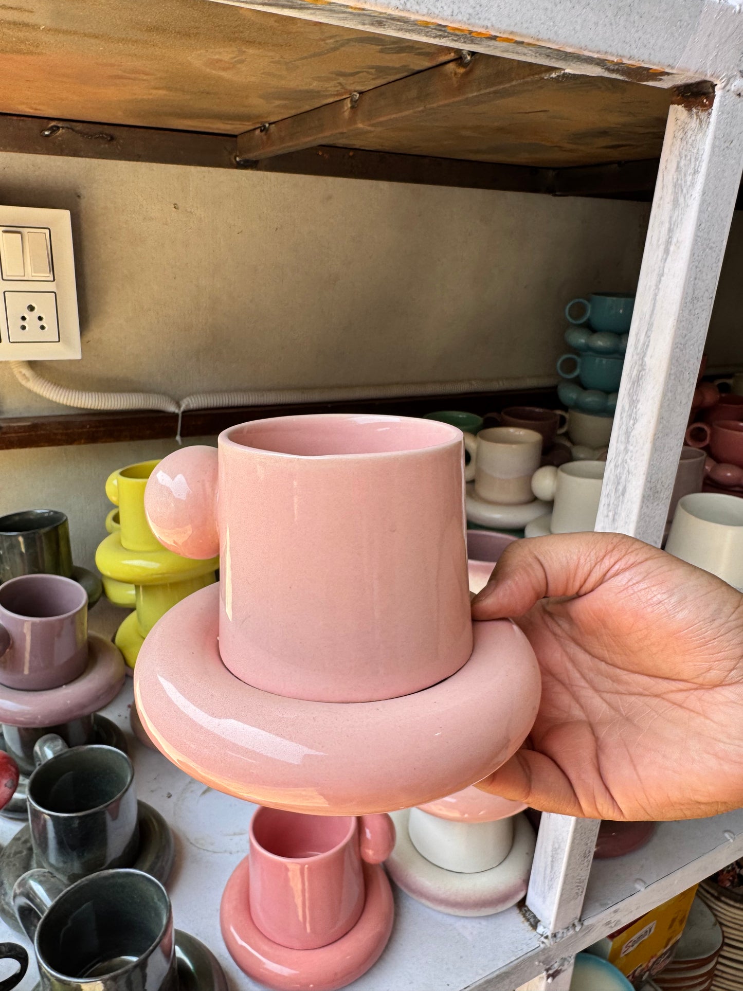 Chunky Ball Handle Mug & Saucer Set