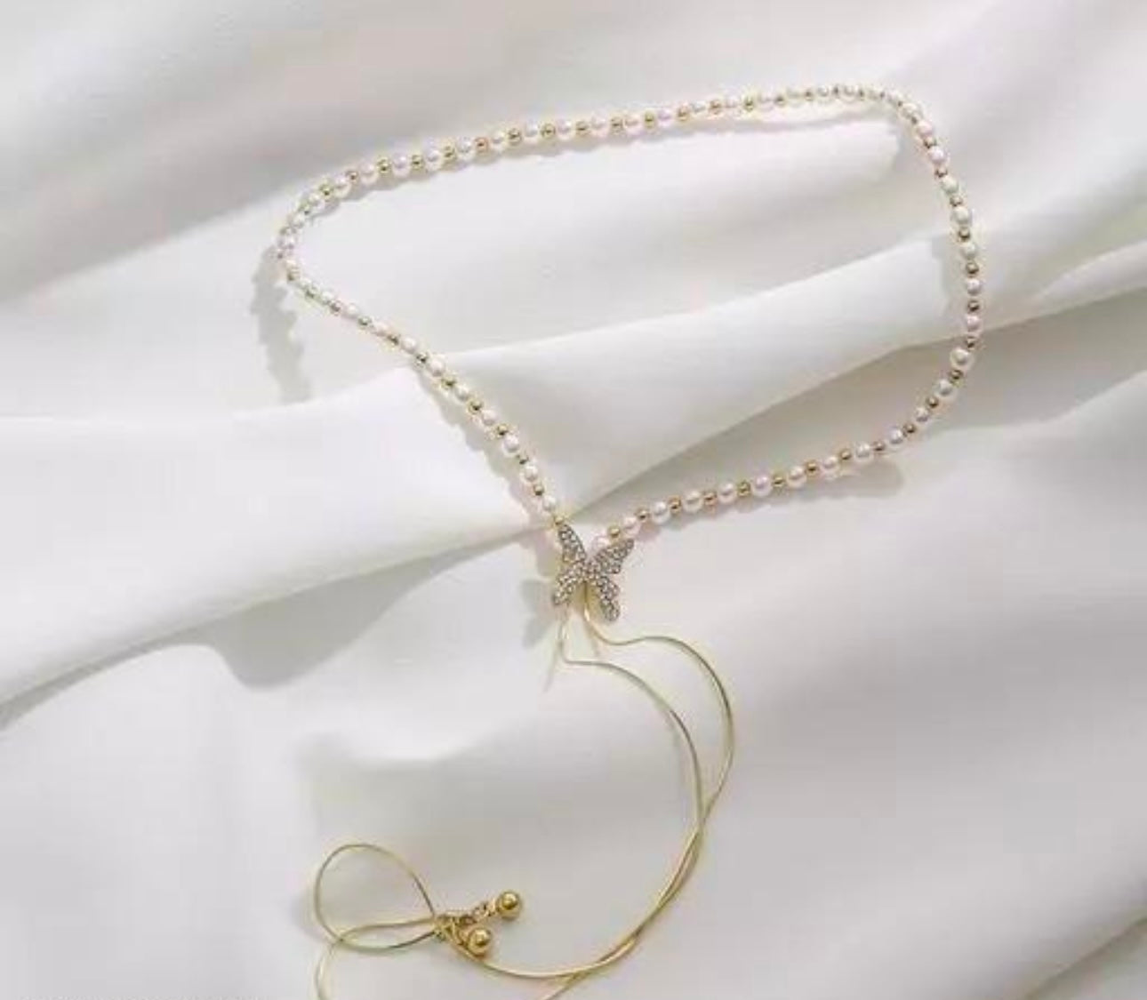 Elegant Pearl Chain Butterfly Necklace