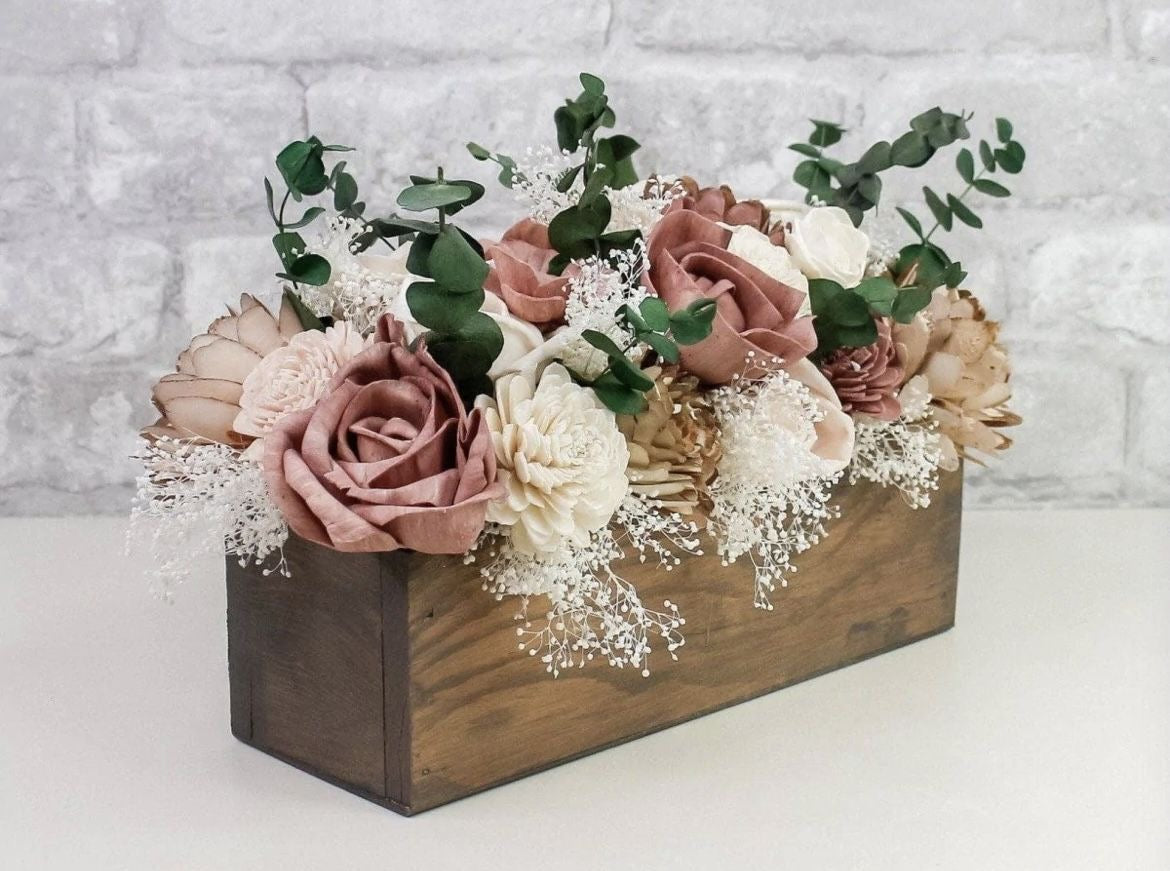 Artificial Flowers with Wooden Vase