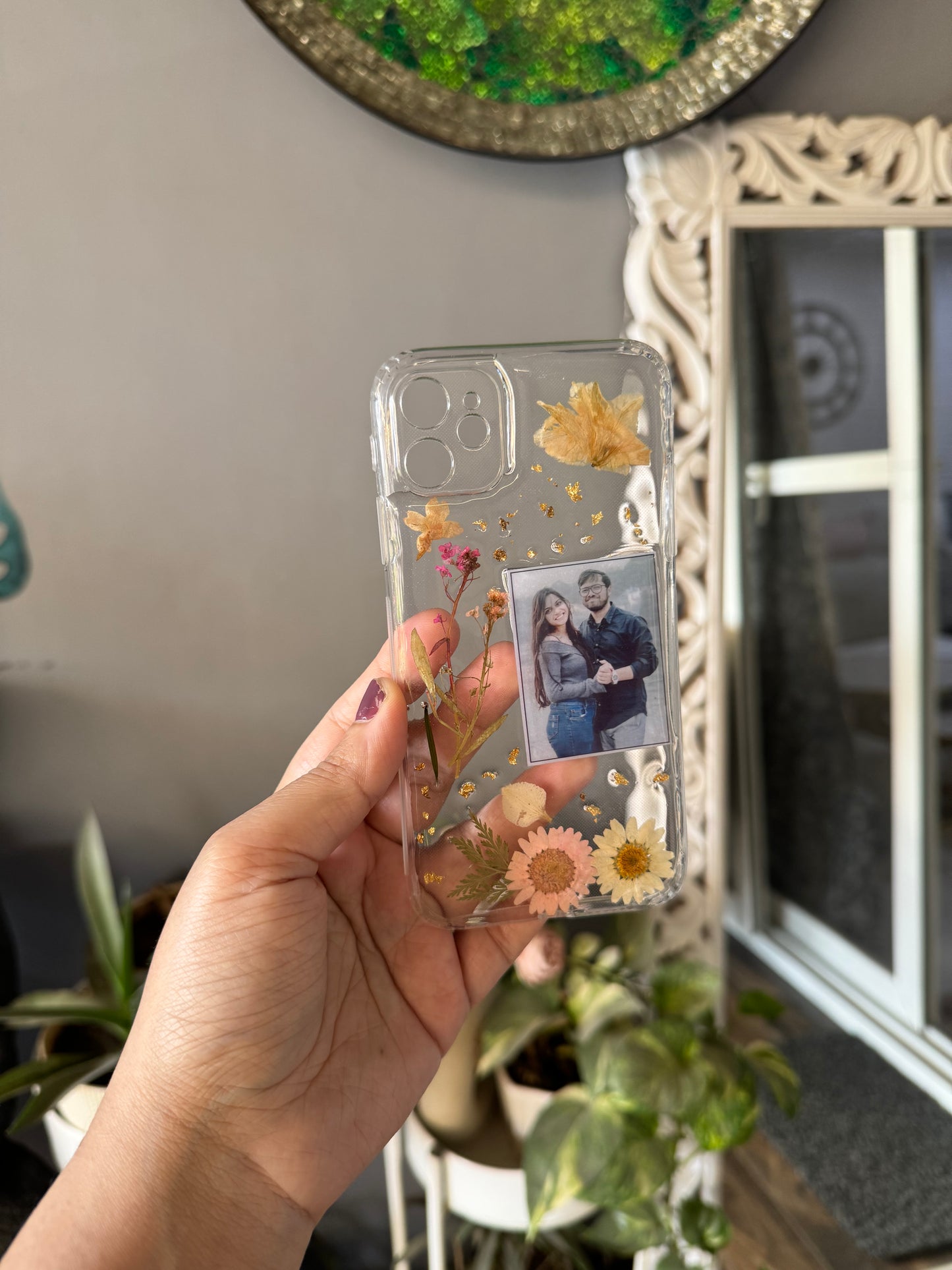 Customised Photo Mobile Cover with Real Pressed Flowers