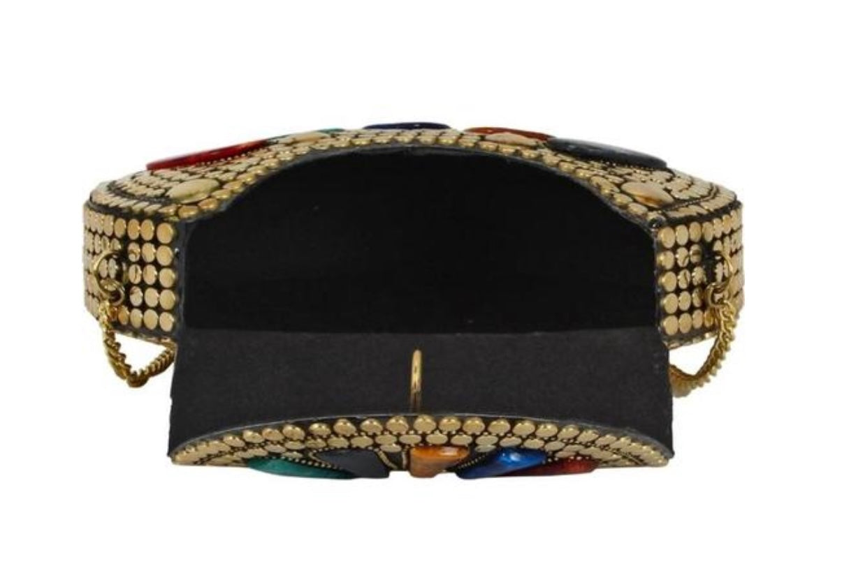 Bohemian Mosaic Gold Clutch with Multi Medallions