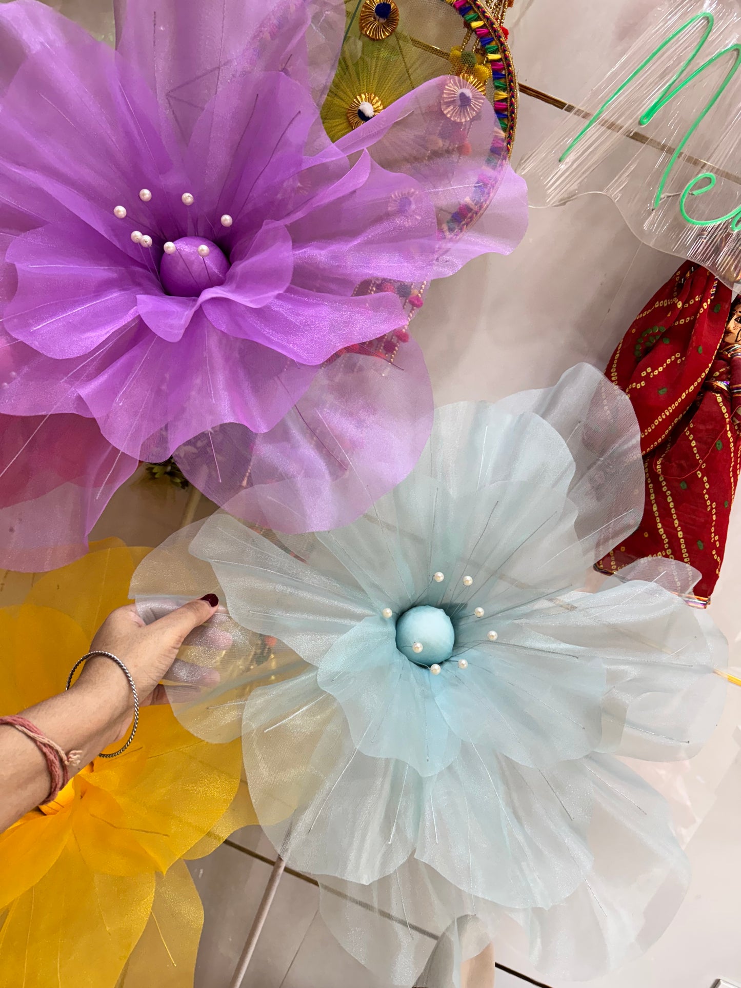 Organza Fabric Flowers (without Stand)