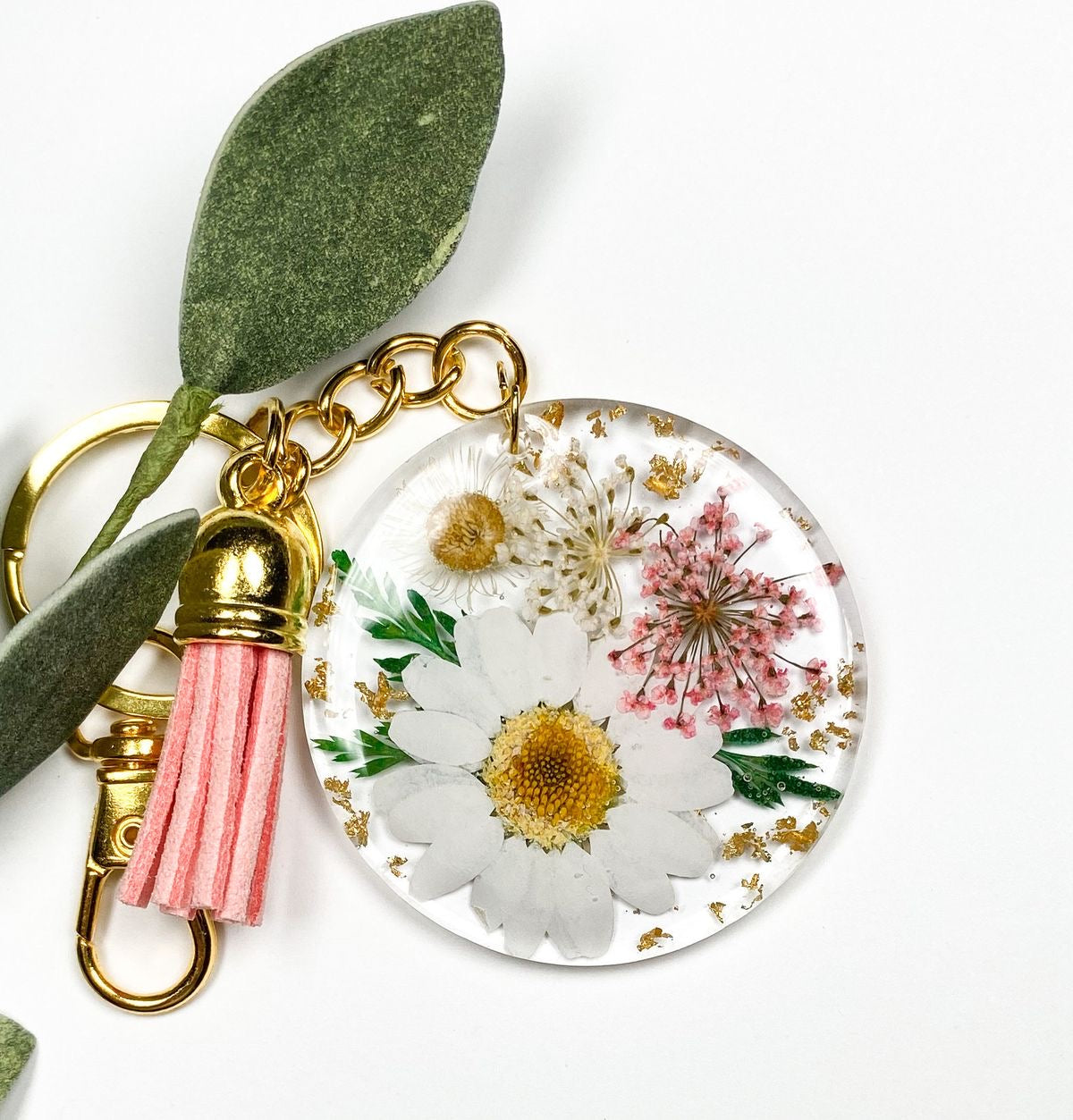 Transparent Floral Keychains with Tassels