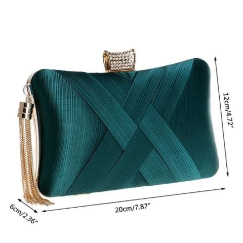 Elegant Turquoise Evening Wristlet Party Clutch Bag with Tassels