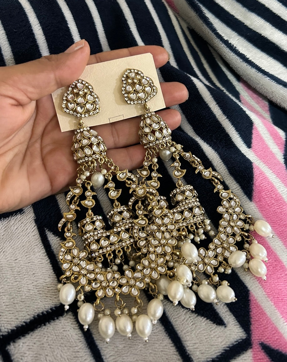 Large Kundan Pearl Danglers Earrings