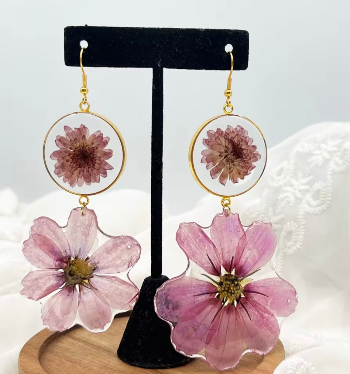 Lilac Earrings with Real Pressed Flowers