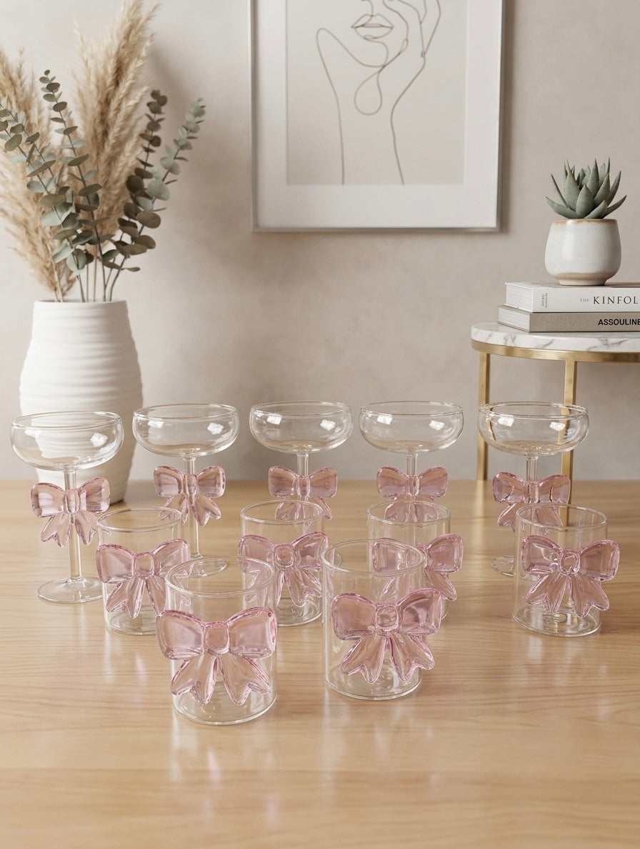 Exquisite Pink Bow Coupe Wine Glass (Contains 1 Glass)