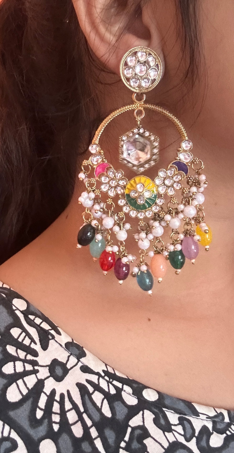 Exquisite Multicolour Heavy Chandbali Dangler Earrings