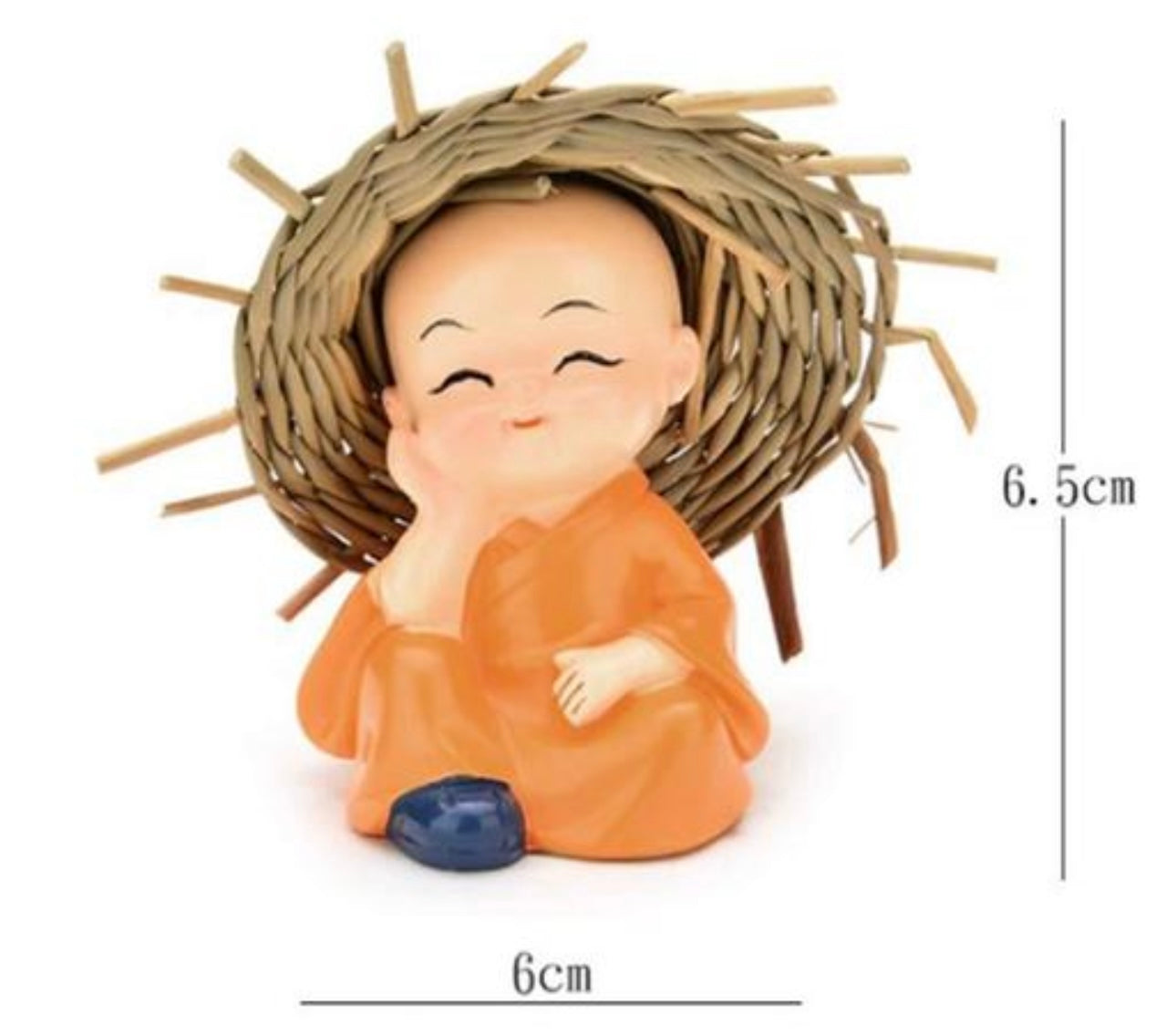 Cute Baby Monk Buddhas with Straw Hats - Set of 4