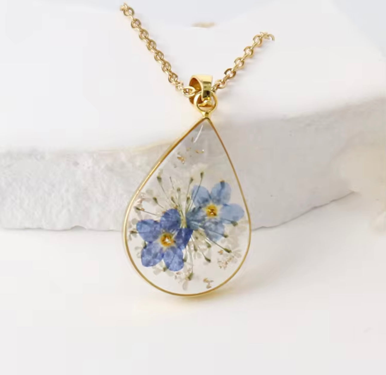 Pendant with Real Forget me not Flowers