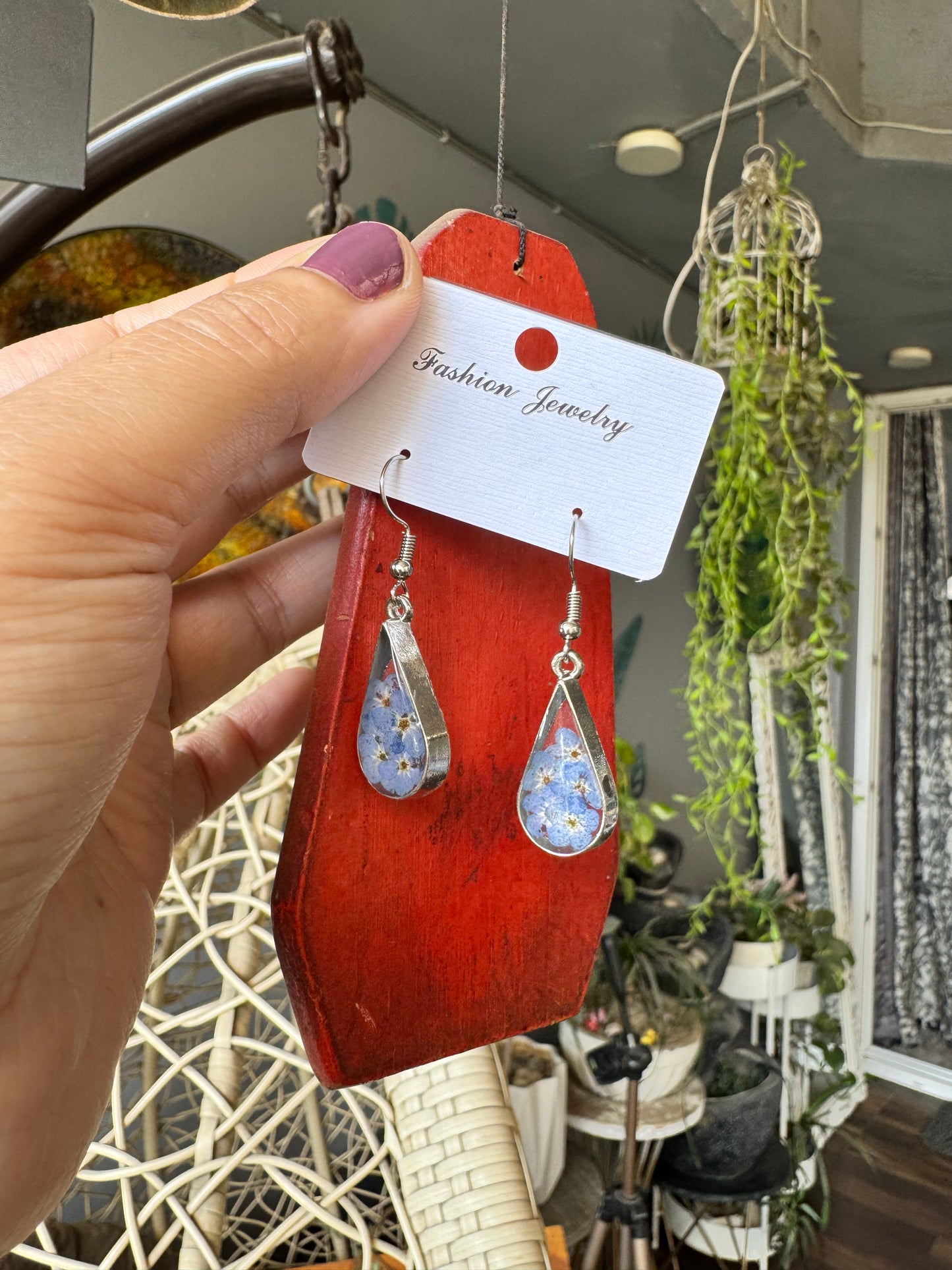 Earrings with Real Forget-Me-Not Pressed Flowers