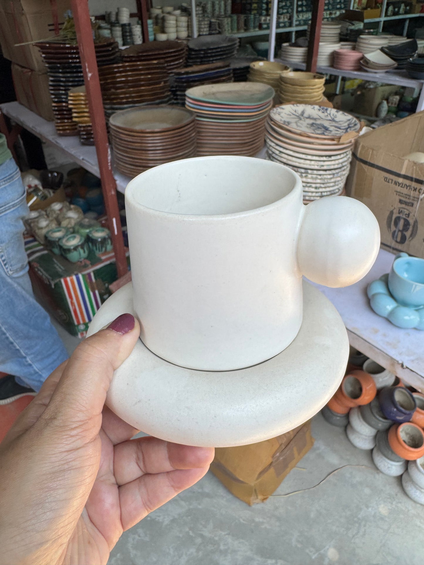 Chunky Ball Handle Mug & Saucer Set