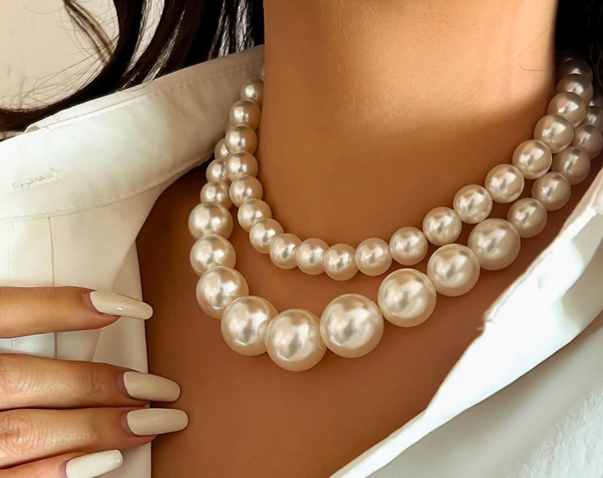 Elegant 2-Layers Pearl Beaded Choker Necklace