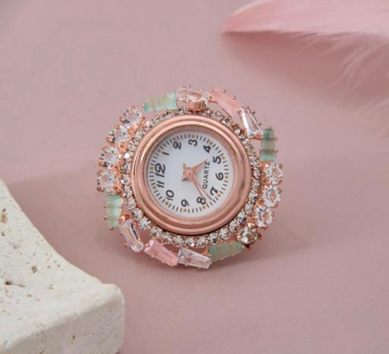 Elegant Rose Gold Ring Watch - Main Image