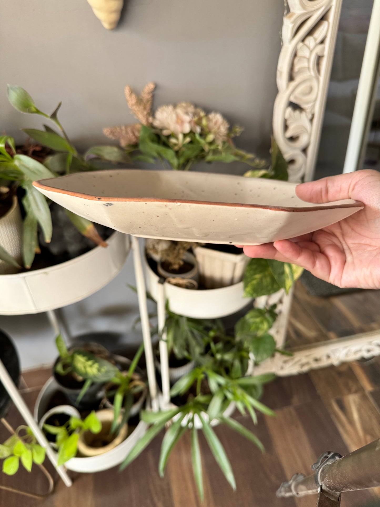Unique & Exclusive Handcrafted Stoneware Ceramic Octagonal Dinner Serving Plates - Set of 2