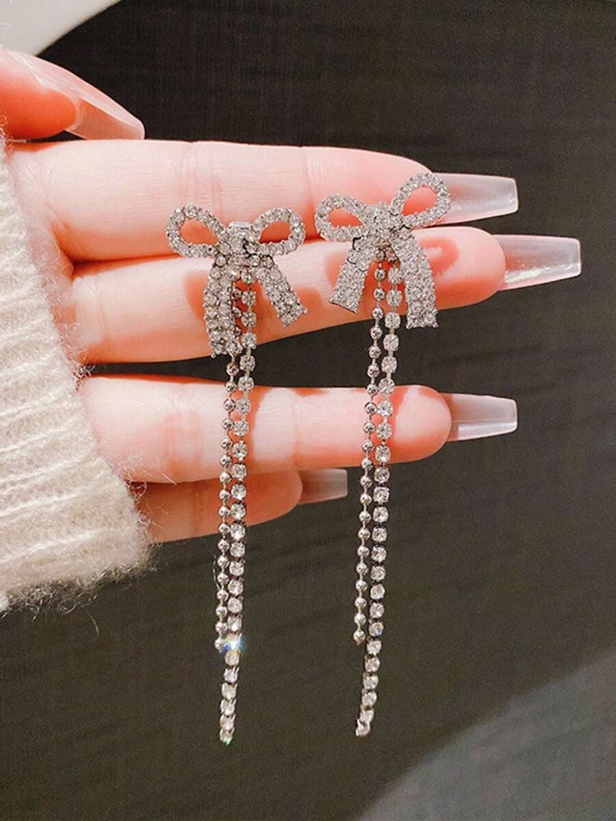 Sparkling Bow Knot Rhinestone Drop Earrings
