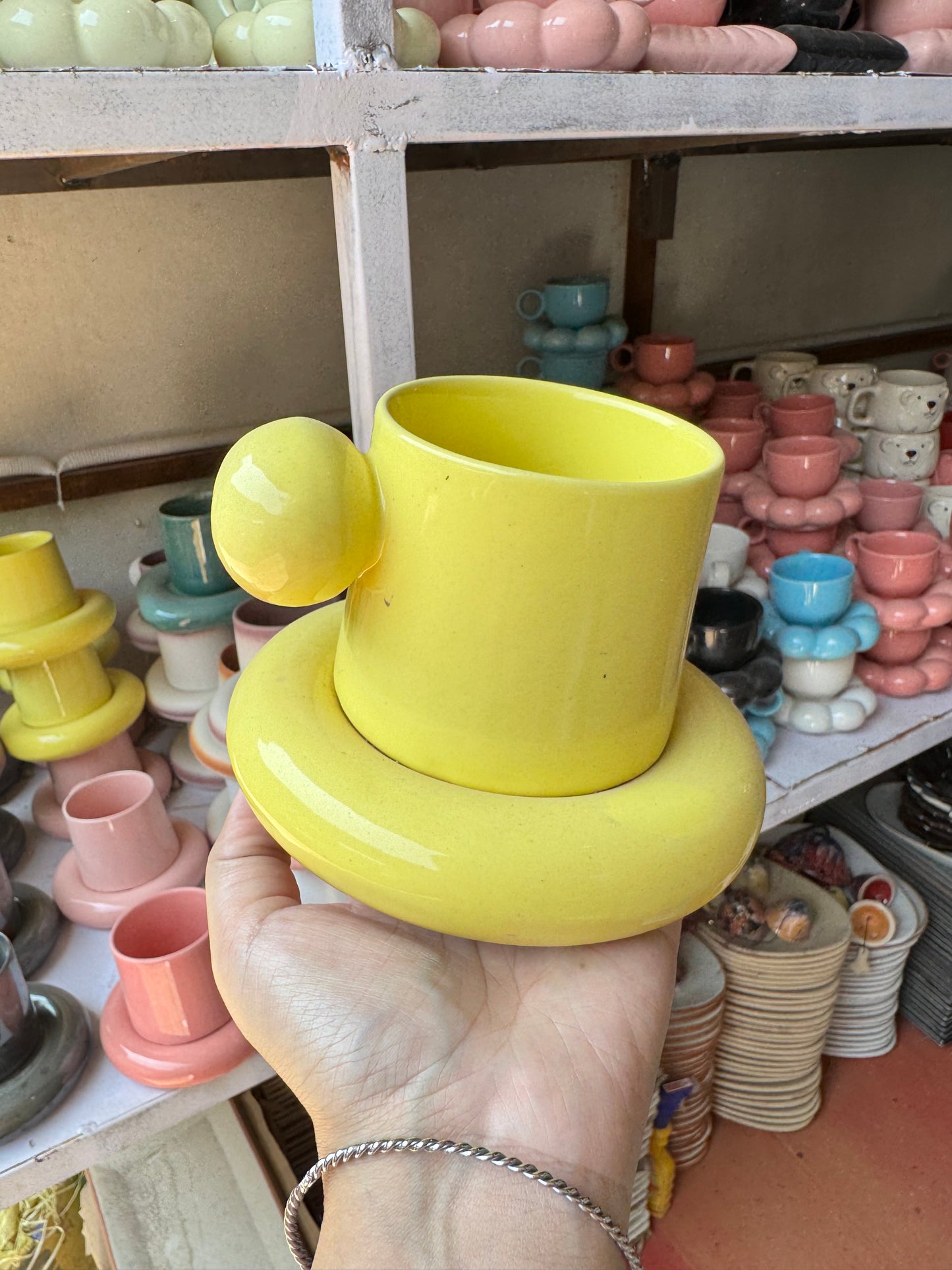Chunky Ball Handle Mug & Saucer Set