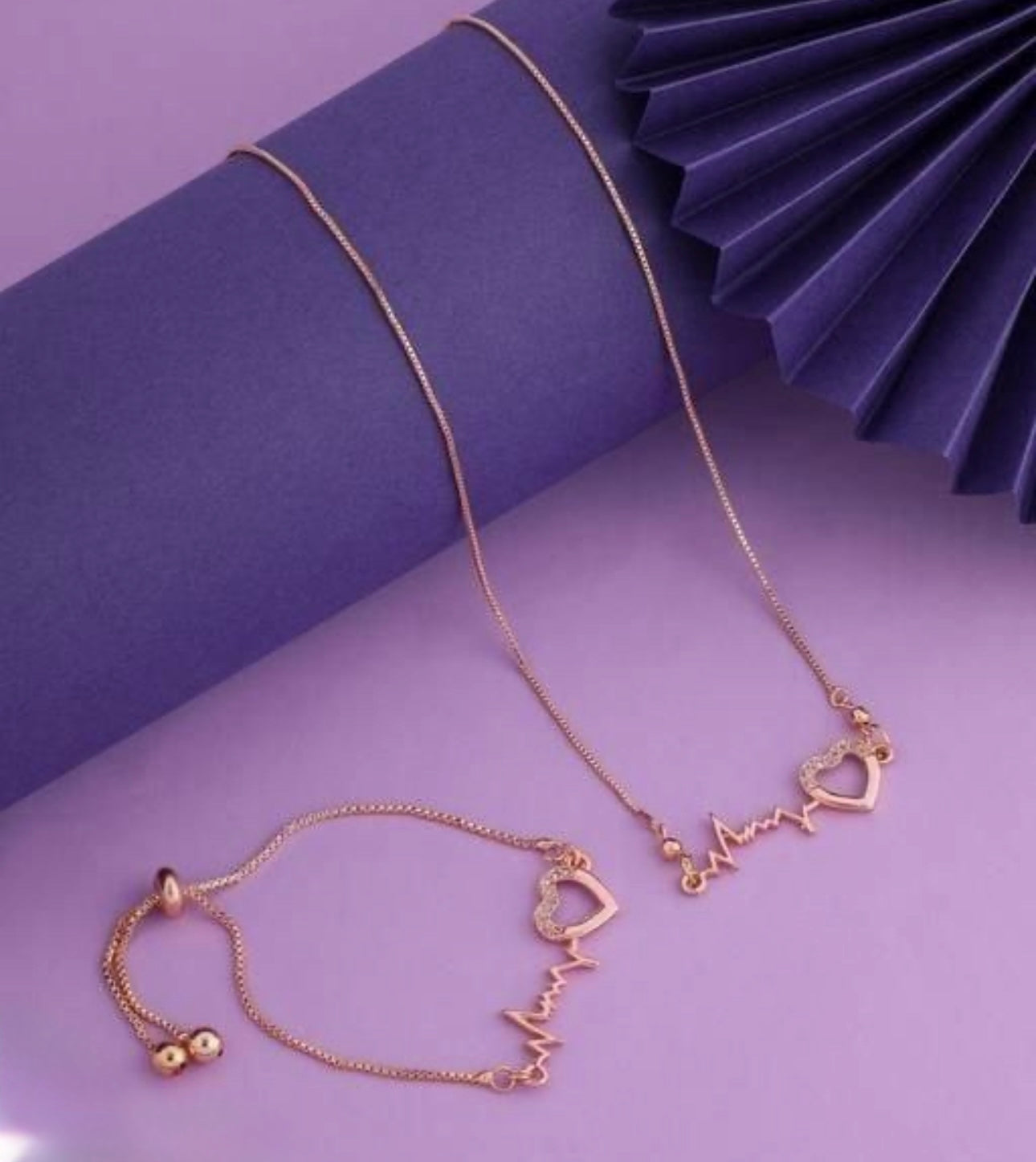 Minimalist Anti-Tarnish Heartbeat Necklace & Bracelet Combo