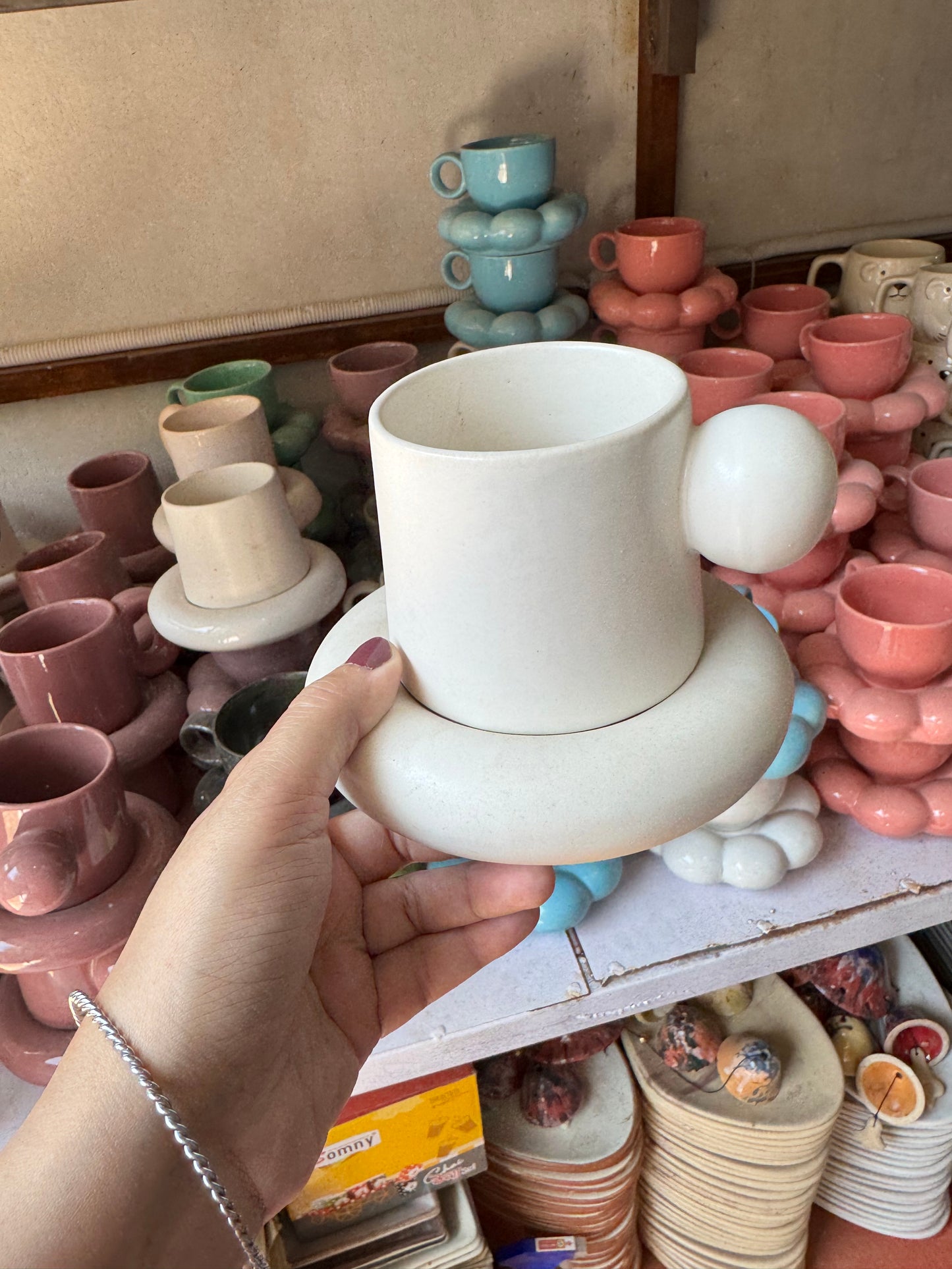 Chunky Ball Handle Mug & Saucer Set