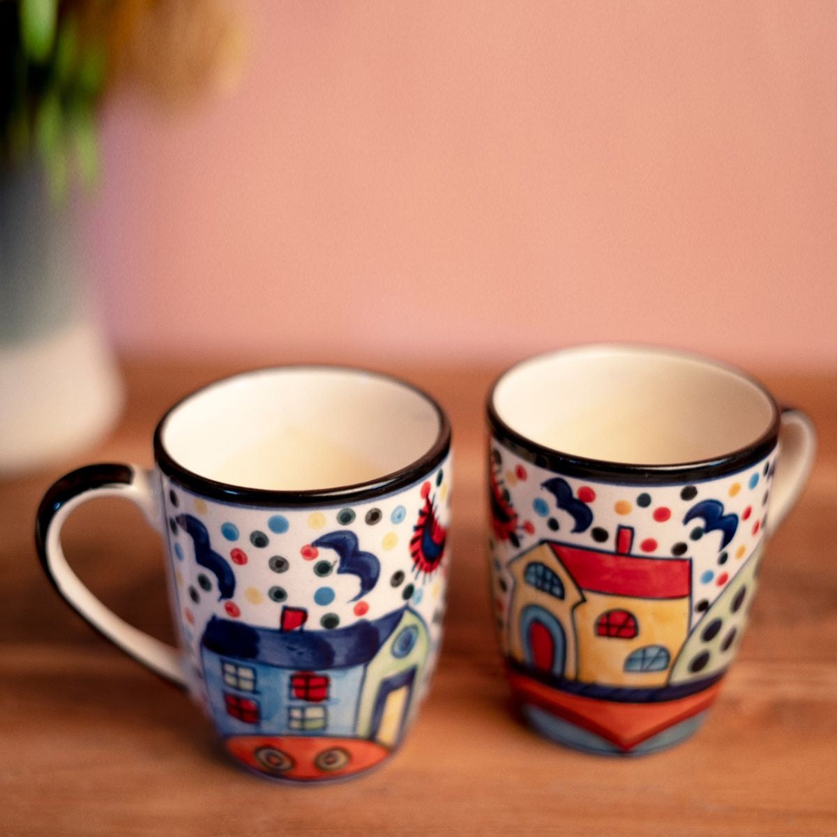 Huts Handpainted Mugs - Set of 2