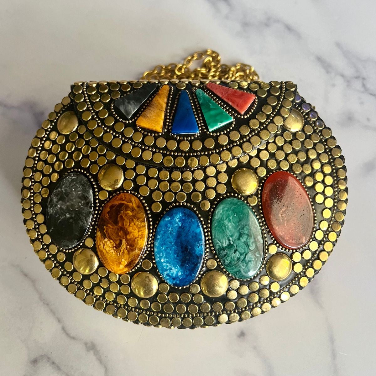 Bohemian Mosaic Gold Clutch with Multi Medallions