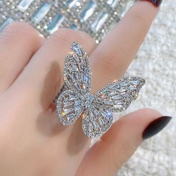 Sparkly Butterfly Statement AD Ring