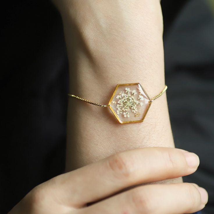 Petite Bracelet with Real Queen Anne’s Lace Flower