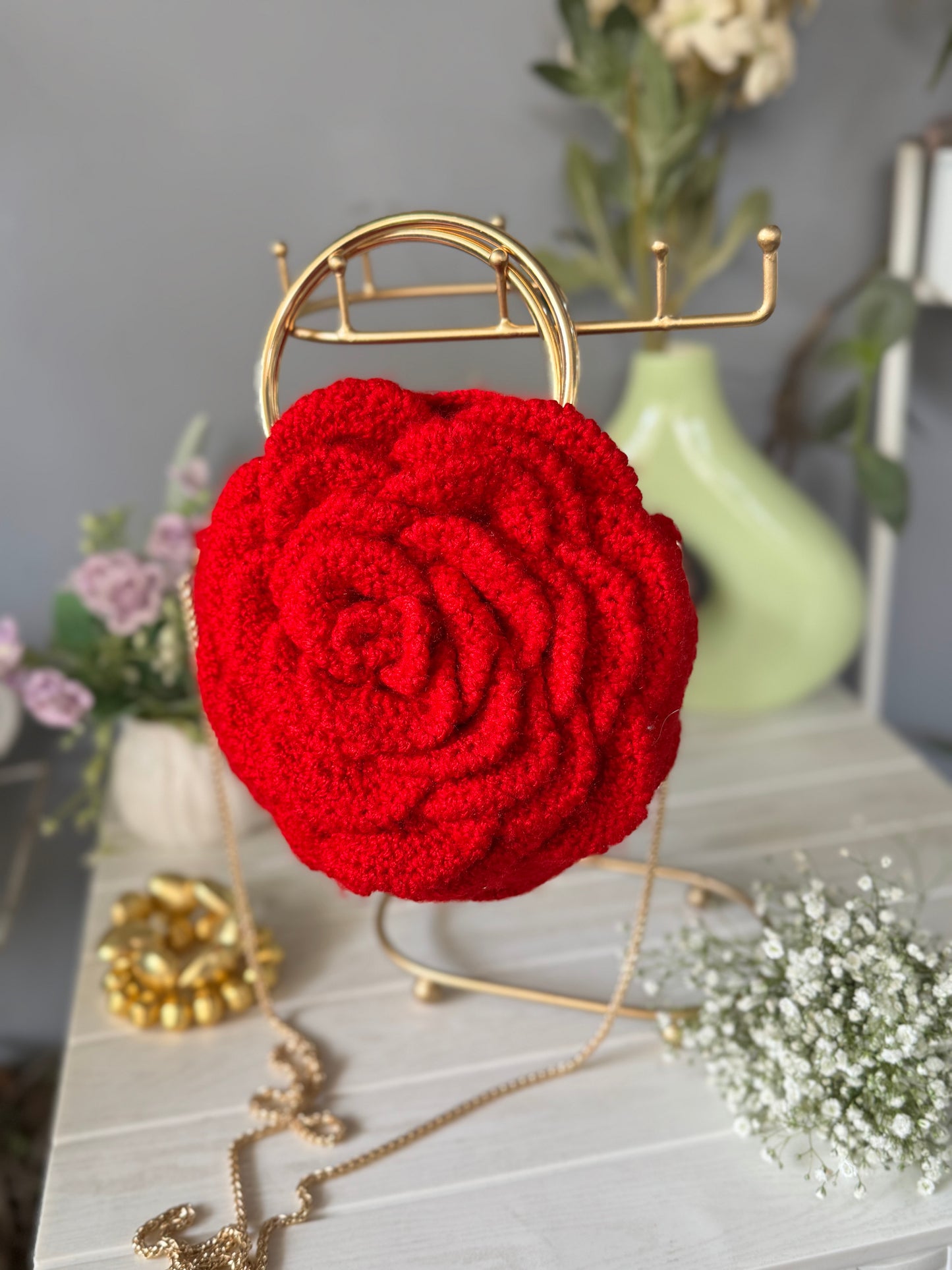 Exquisite Rose Shape Handmade Crochet Bag
