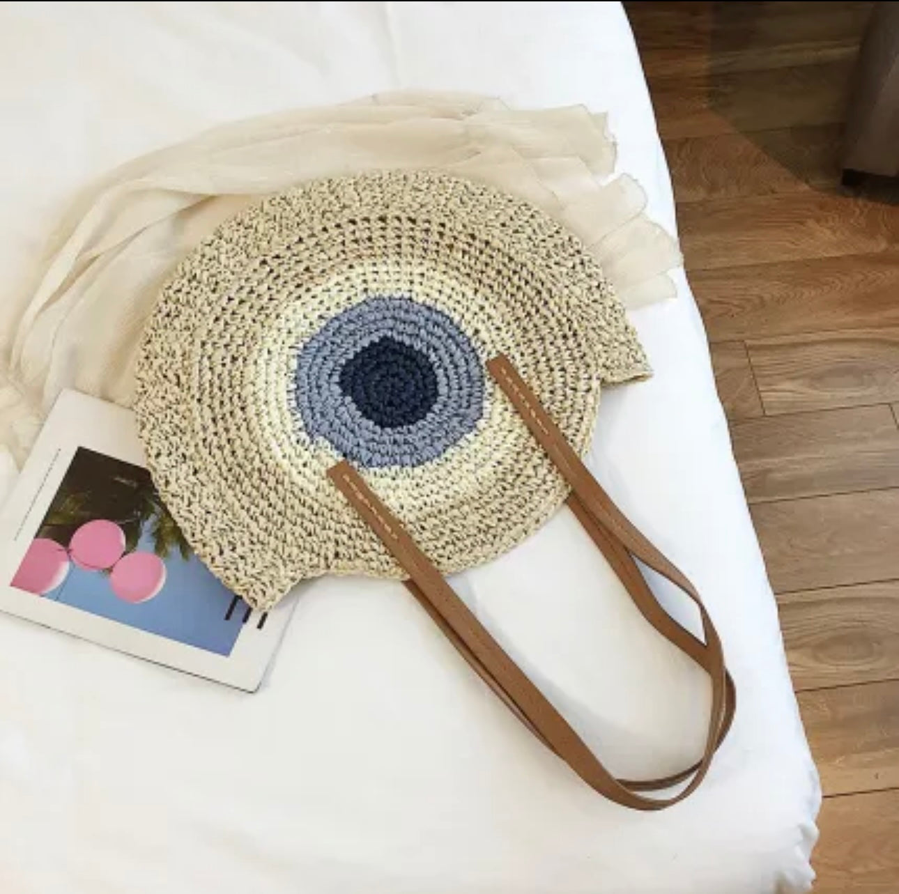 Evil Eye Round Straw Shoulder Bag