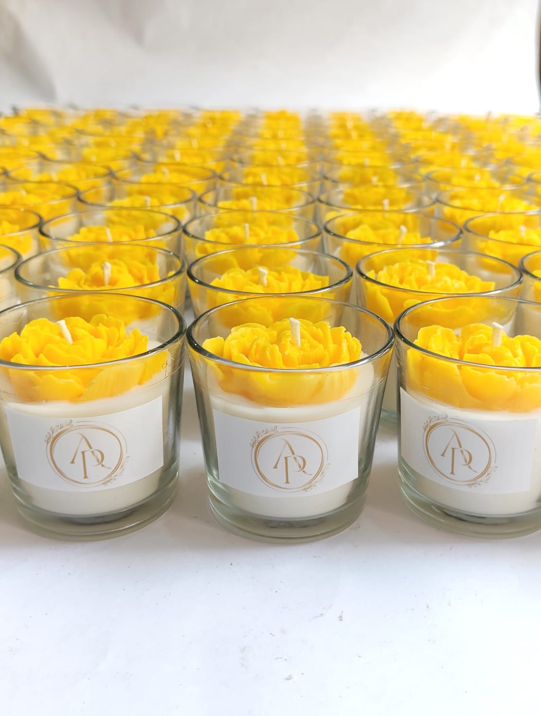 Flower Votive Candles for Return Gifts/Favours with Packaging & Personalised Tags/Stickers