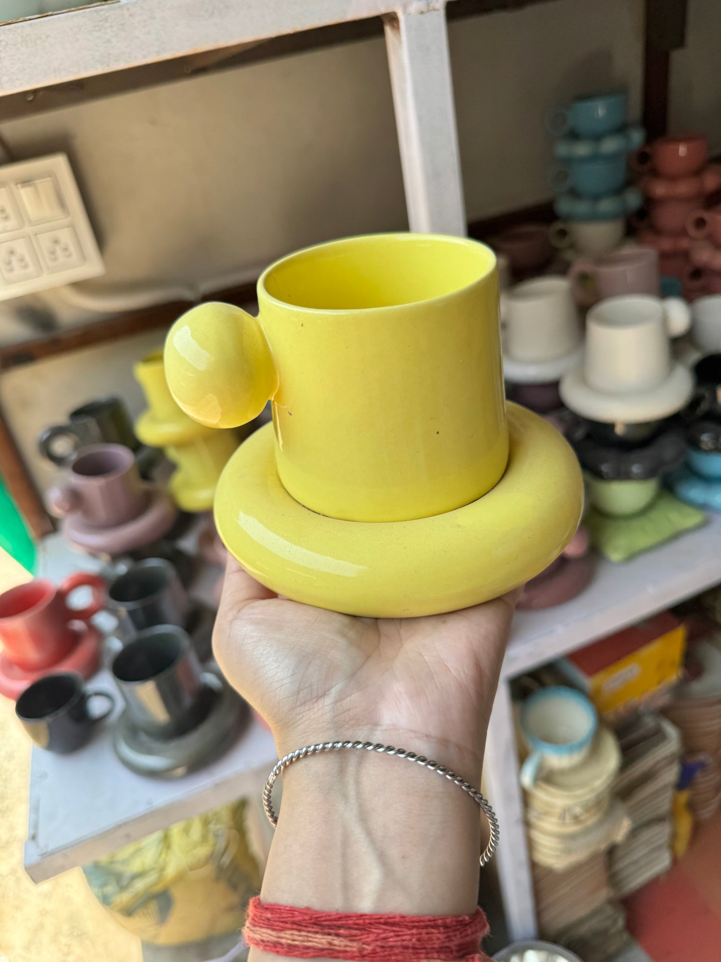 Chunky Ball Handle Mug & Saucer Set