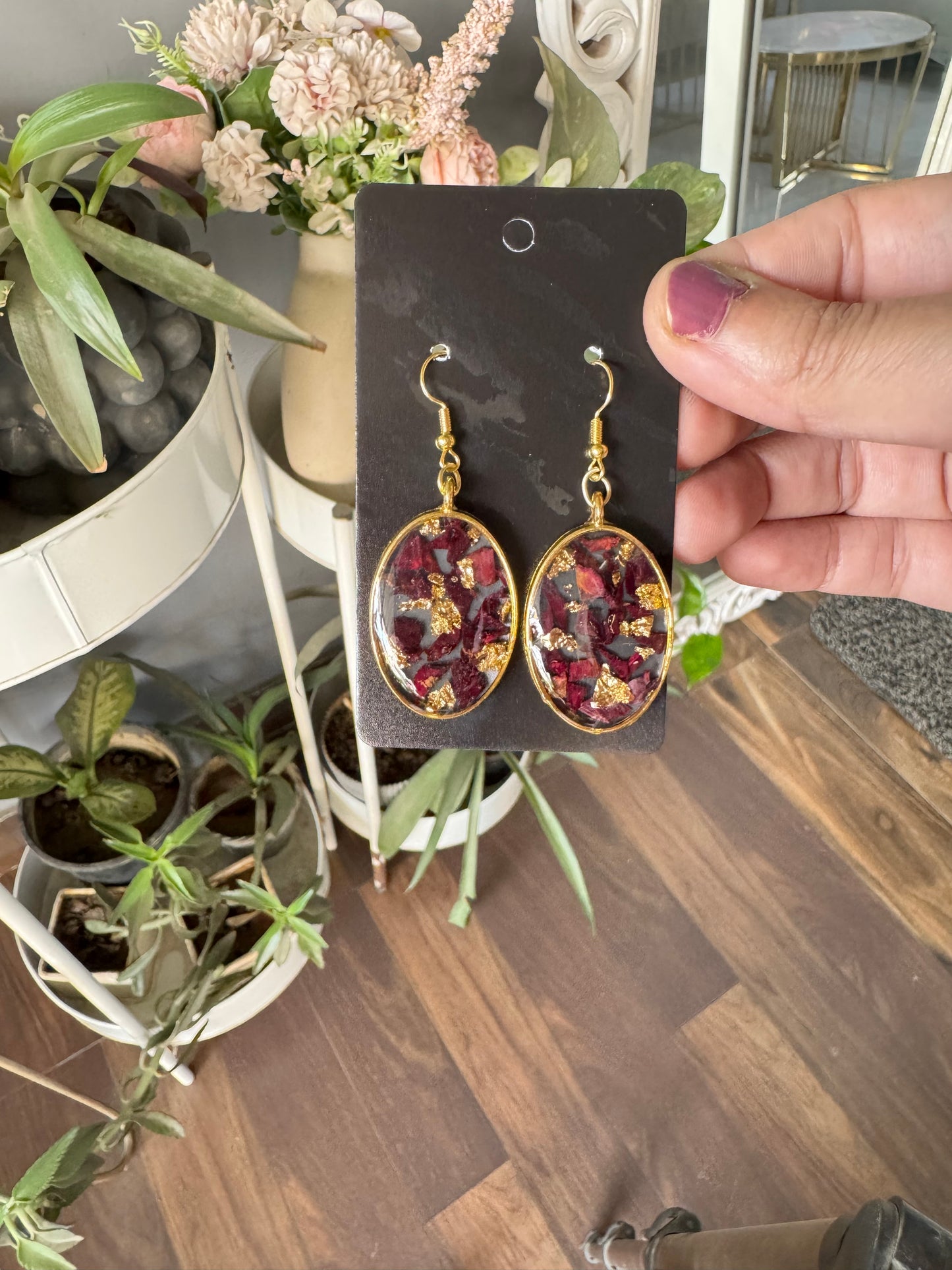Earrings with Real Rose Petals