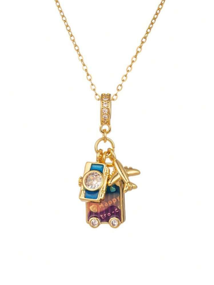 Exclusive Suitcase Airplane Travel Style Vacation Pendant/Neckpiece