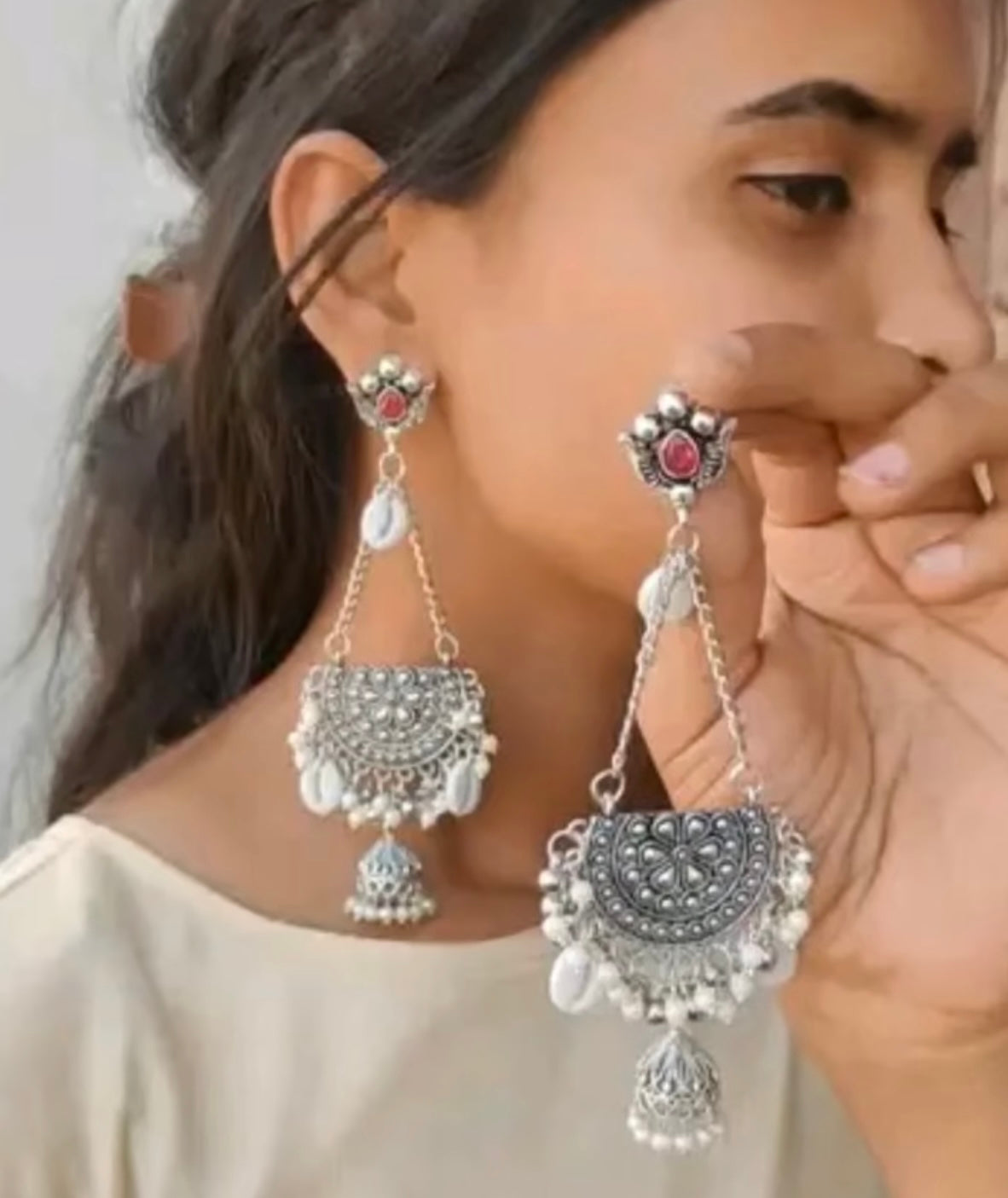 Boho Large Drop Statement Oxidised Earrings