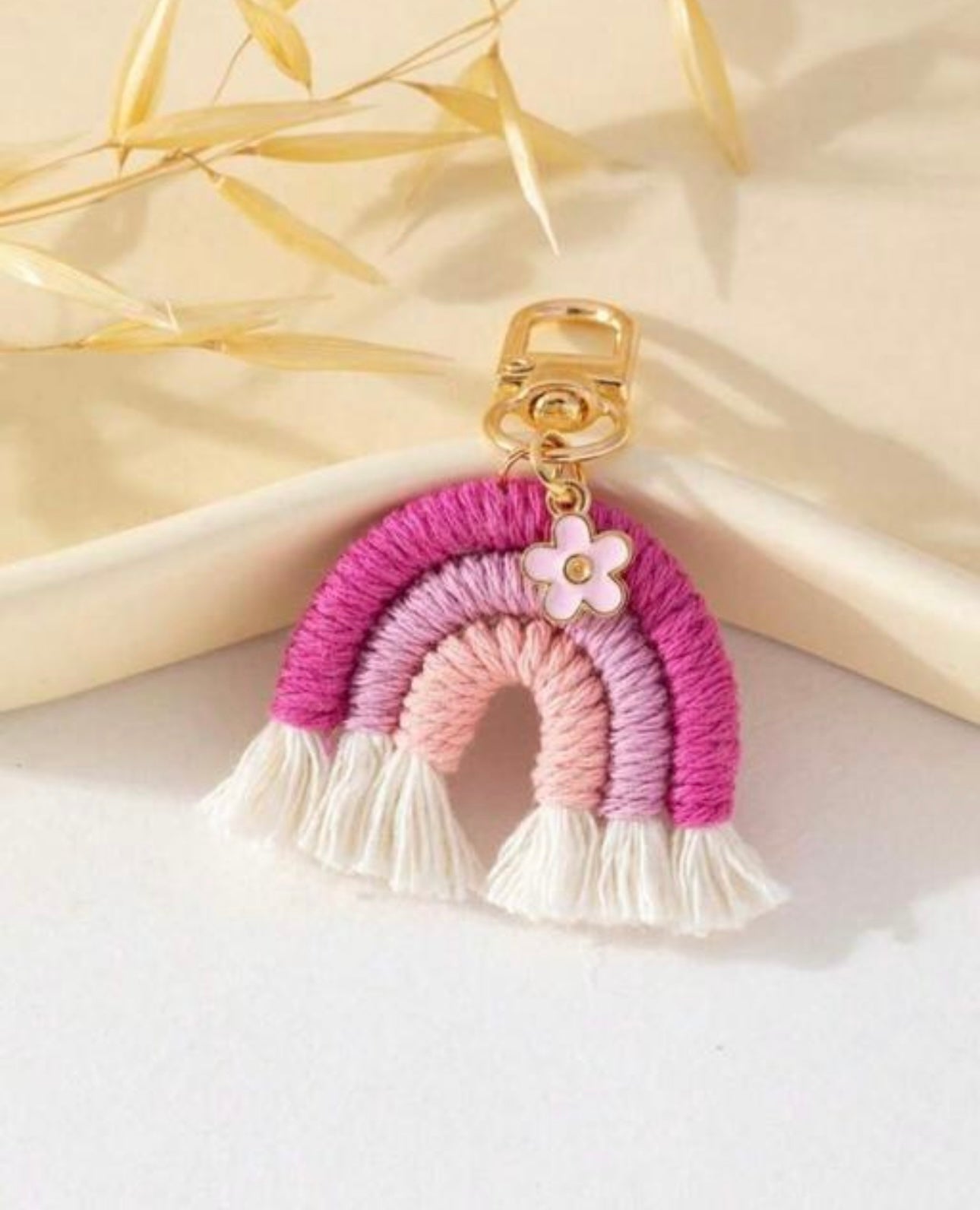 Handmade Macrame Pink Rainbow Keychain