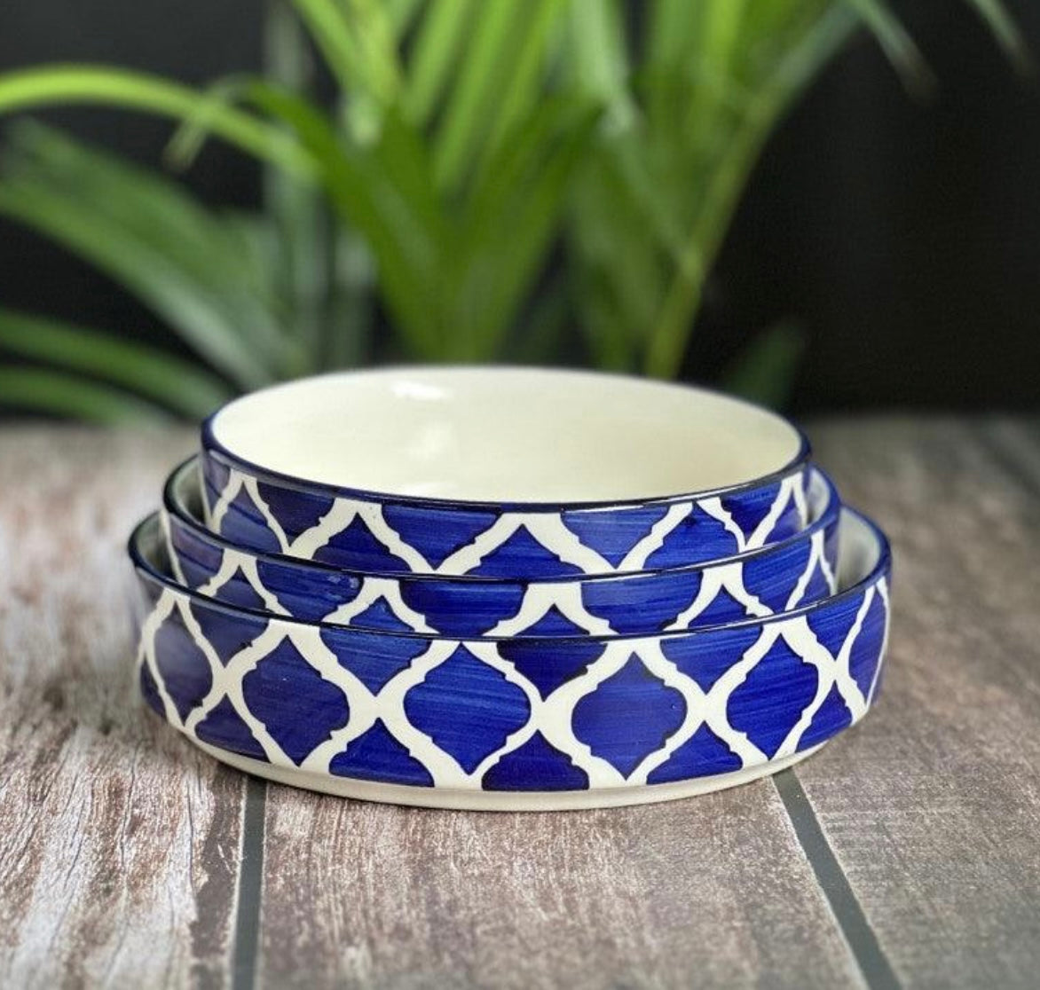 Premium Ceramic Moroccan Design Salad/Dinner Trays - Set of 3